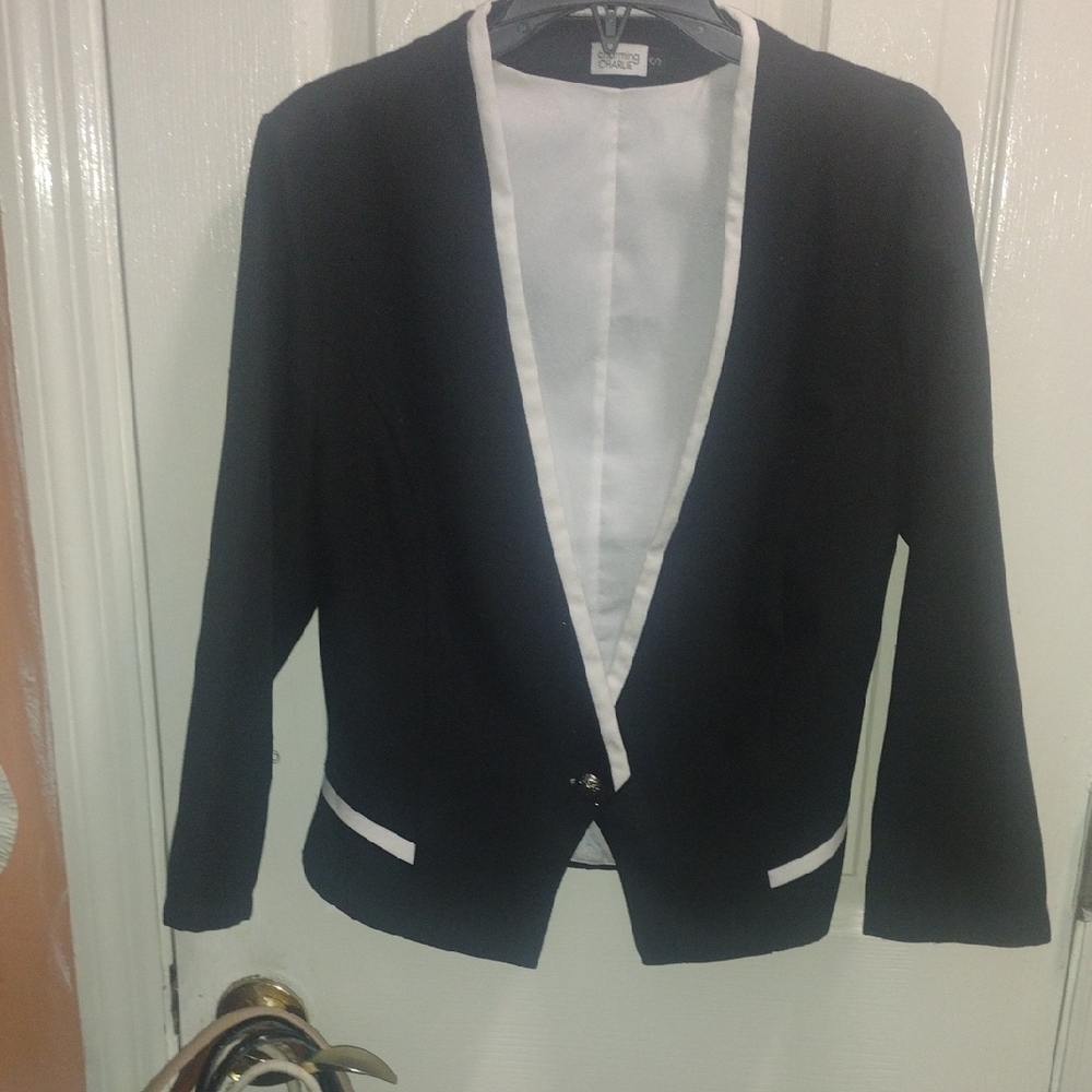 Charming Charlie Black Blazer with White Contrast Trim